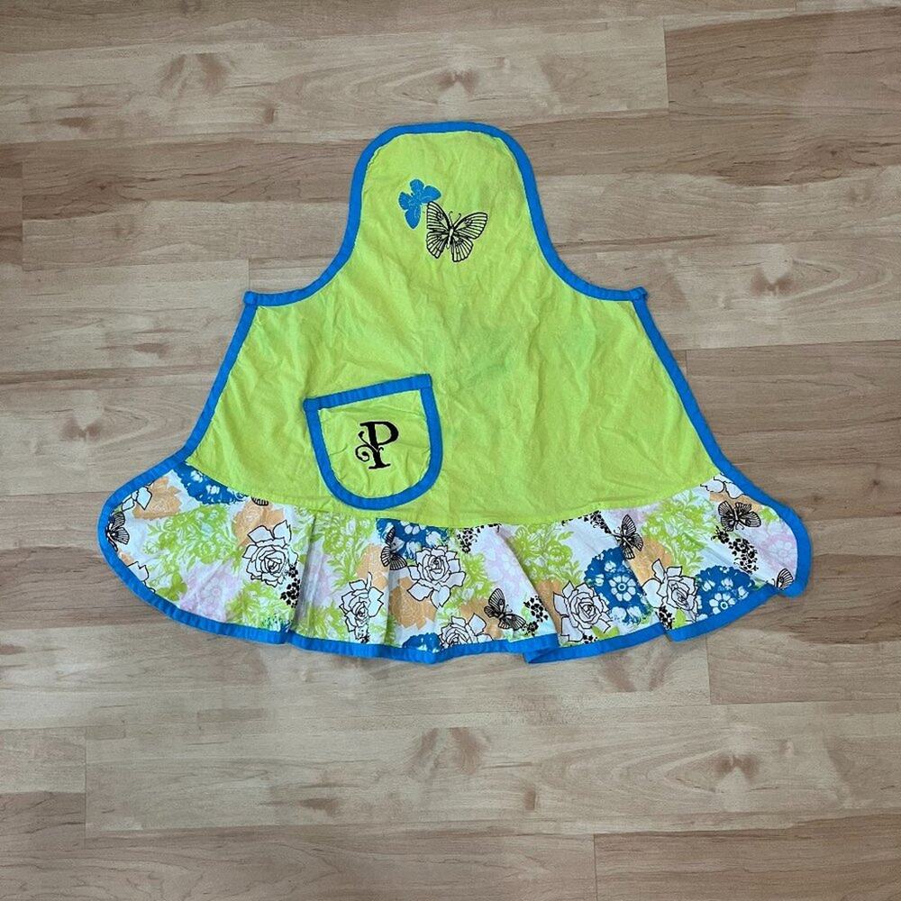 Blue/Lime Green Floral/Butterflies with Embroidery Apron